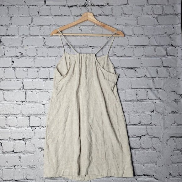 Topshop Beige Tan Linen Blend Button Accent Sleeveless Dress NWT Size US 6 - Picture 8 of 13